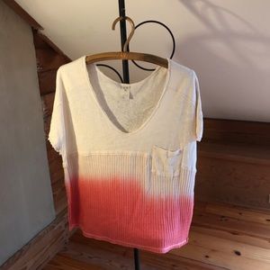 Free People Cream Pink Ombré V-Neck Top, EUC, XS